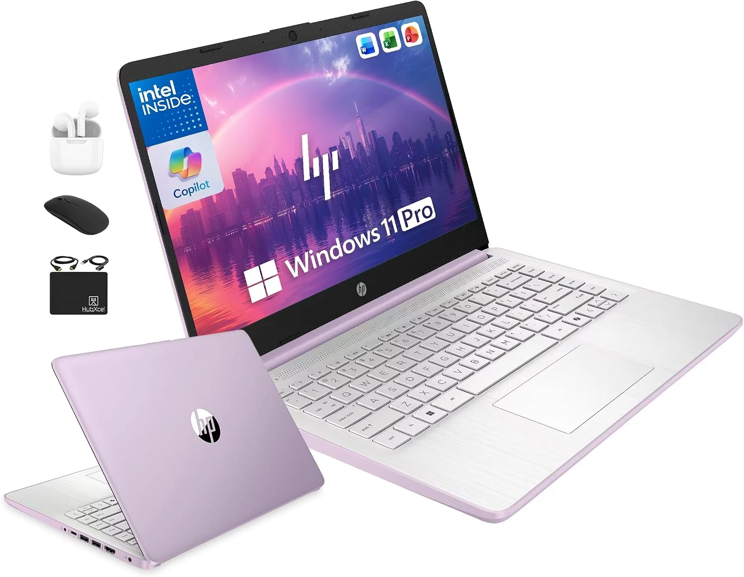 HP 14" Laptop Computer for 2026 Student Business Productivity, MS Office &amp; Win 11 Pro, Copilot AI, Intel 4-Core CPU, 4GB DDR5 RAM, 628GB Storage (128GB UFS+500GB Ext), Wi-Fi 6, HubxcelAddon, Lavender