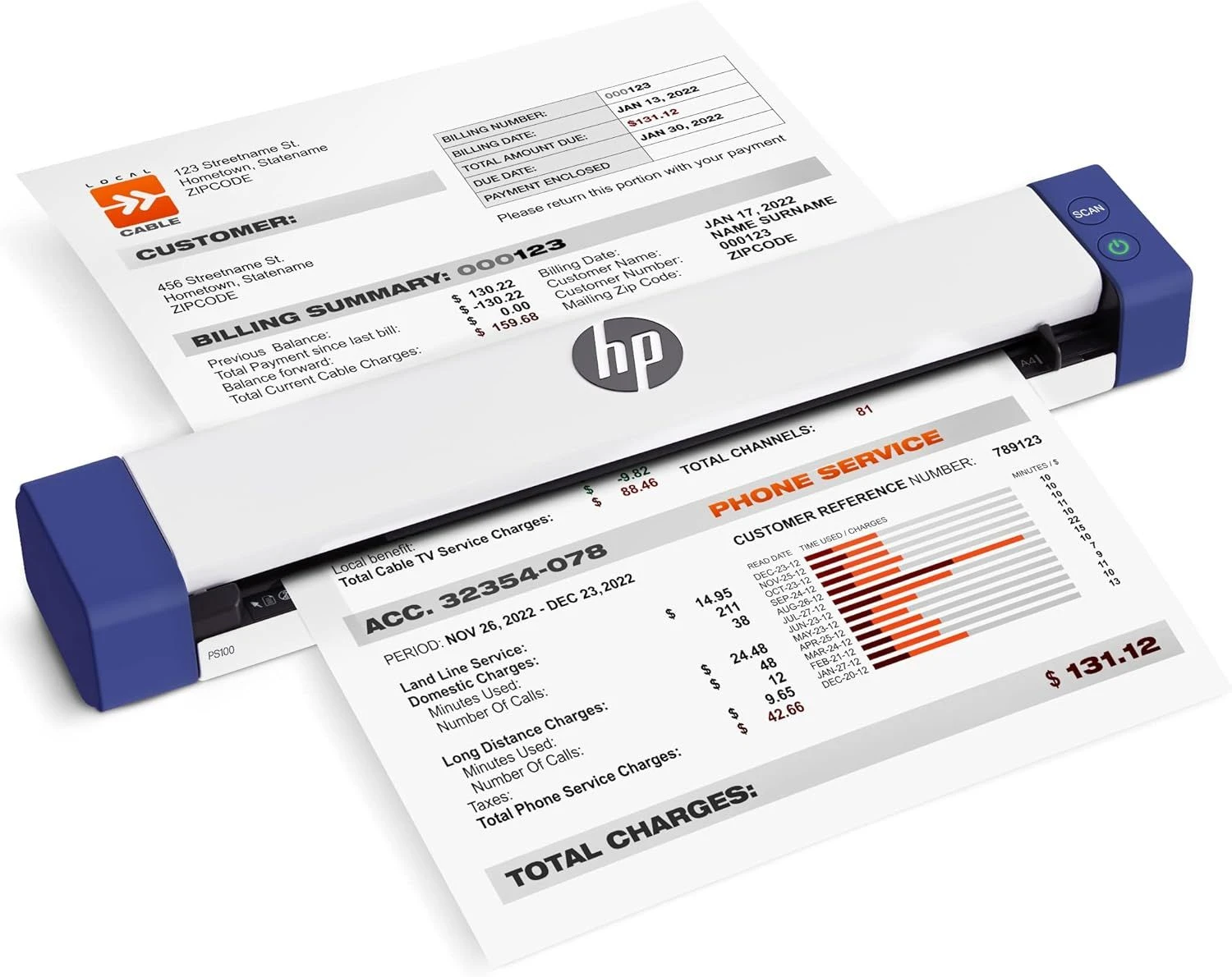HP HPPS100 USB Document &amp; Photo Scanner for Portable 1-Sided Sheetfed Digital Scanning