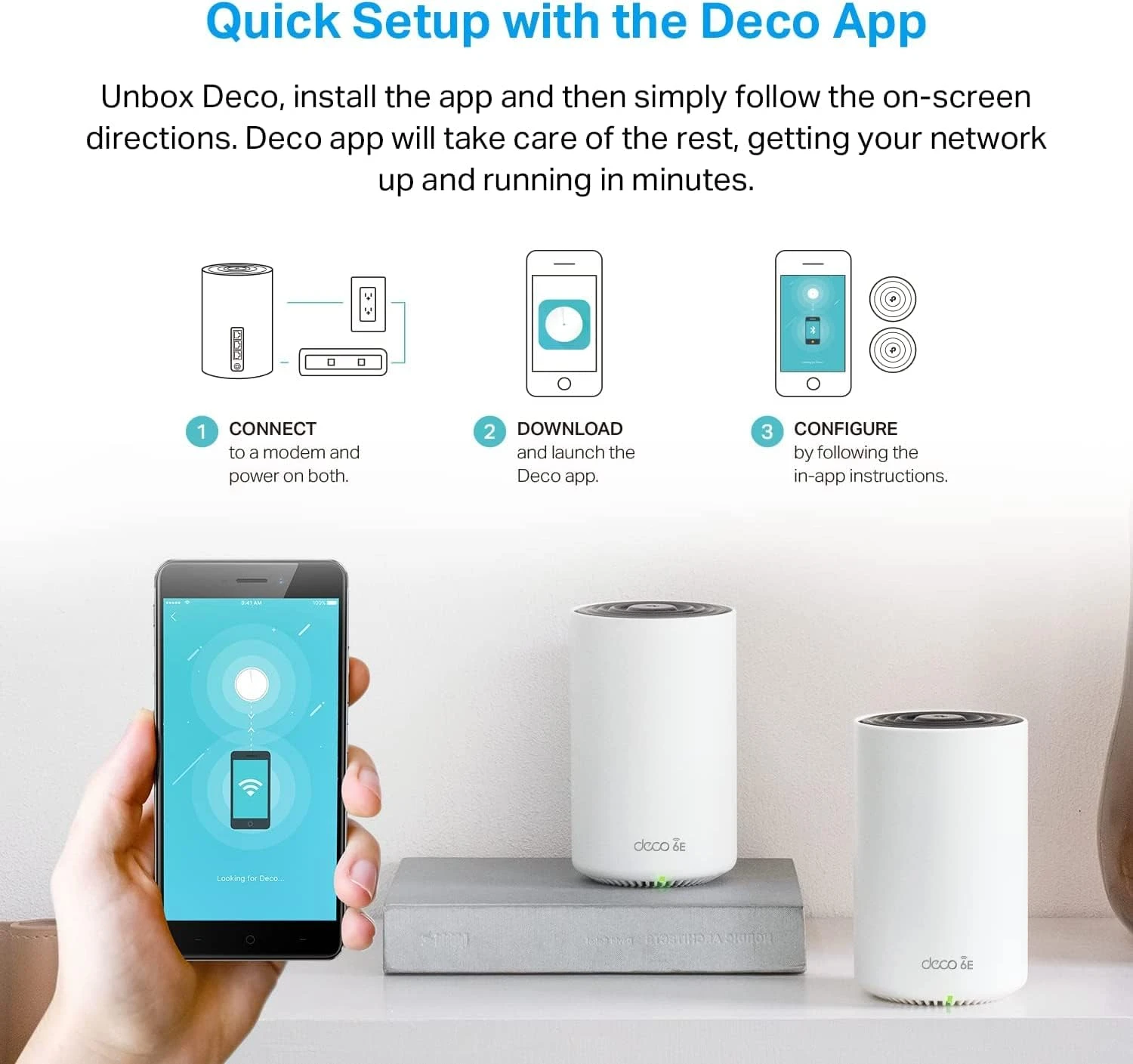 TP-Link Deco XE75 Pro AXE5400 Tri-Band WiFi 6E Mesh System 3-Pack Black and White Renewed